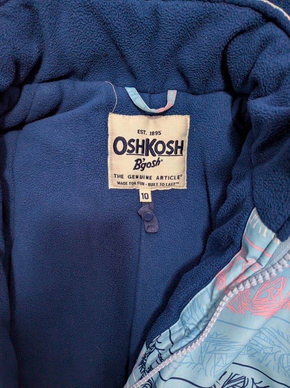 OshKosh B'gosh Girls' Winter Jacket Size 10 Light Blue Striped Faux Fur Hood - Picture 3 of 8
